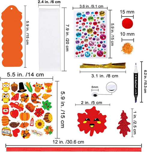 Winlyn 32 Sets Fall Crafts Kits, DIY Fall Bookmarks Decorations Art Sets with Maple Leaves, Smile Face, Owl, Turkey,