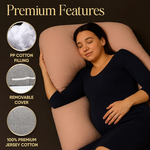 100% U-Shaped Pregnancy Pillow Cotton Cover, Full Body Maternity Support for Belly, Back and Legs Bonus Eye Mask