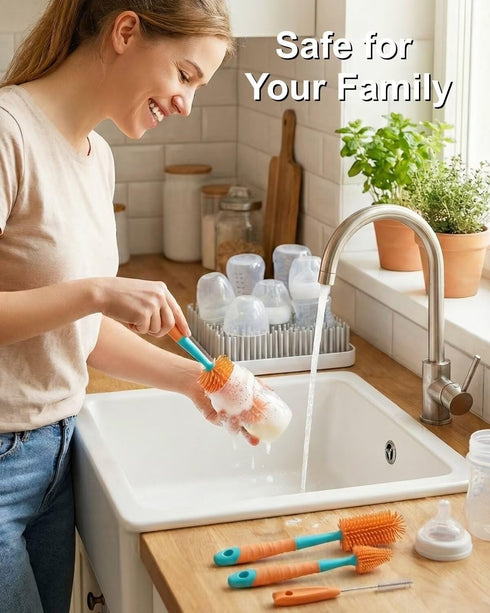 cicike Set (3-in-1) Silicone Baby Bottle Brush - Water Bottle Cleaner with Nipple & Straw Brush - BPA Free, Detachable