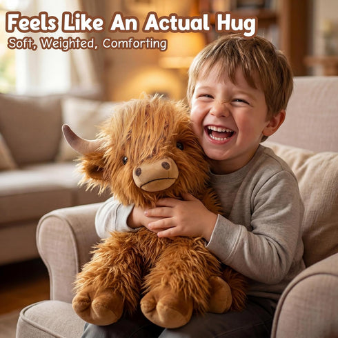 Highland Cow Stuffed Animals, Microwavable & Weighted Stuffed Animal, Highland Cow Plush for Warmth Comfort, Heatable