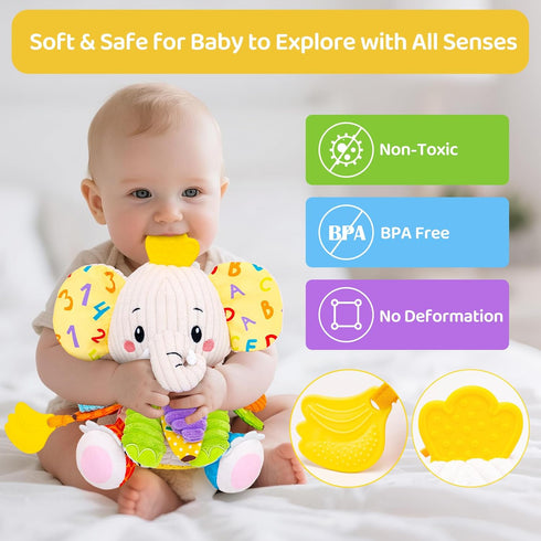 JoySpark Toys 3-6 3 6 9 12 Tummy 0-6 6-12 Baby Toys Months, Musical Stuffed Elephant Toddler Toy for Newborn Infant