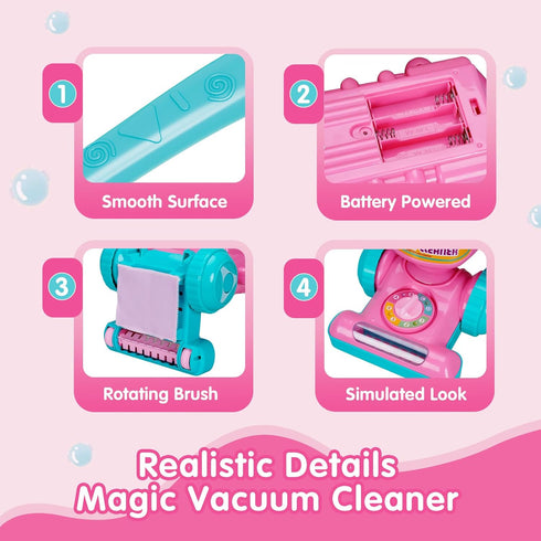 1-3, 18M+ FS Kids Vacuum Toy That Really Works with Lights & Sounds, Pretend Play Toy Vacuum for Toddlers Toddler