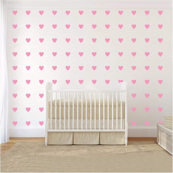 100 Pieces DIY Heart Wall Decal Vinyl Sticker, Removable Nursery Decoration for Baby Kids Bedroom (Soft Pink)