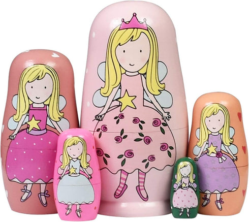 HYCLES Nesting Dolls, Russian Matryoshka Wood Stacking Nested Set for Kids, Handmade Toys for Christmas and Birthdays