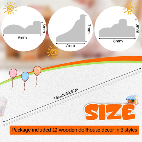 Relaxgiant 24 3 1: 12 16'' Pcs Miniature Dollhouse Trim Dollhouse Accessories Styles on Scale Long Wooden Trims