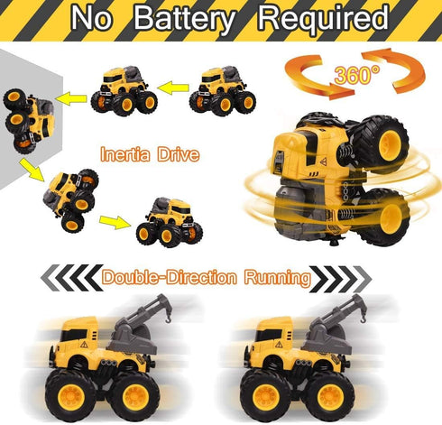 3-8, 4 Pack Construction Truck Toys, Push and Go Toy Trucks for Toddlers Kids Age Friction Powered Car Toys Include