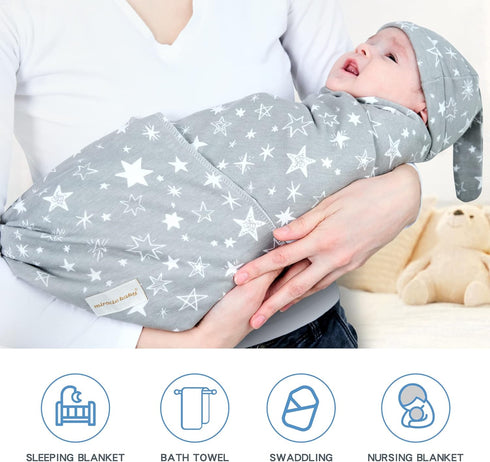 Set 6 Pack 100% 35" 35" Newborn Swaddle and Hat Cotton Knitted Muslin Baby Blankets x Baby Receiving Blankets Stroller