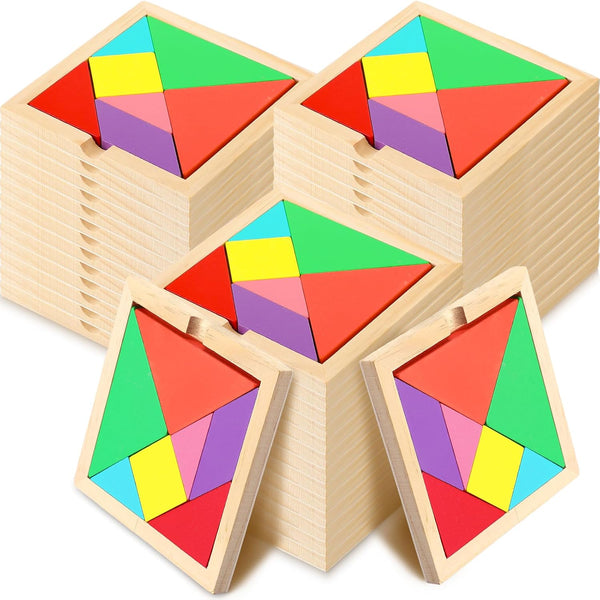 36 Pieces Wooden Tangrams Puzzles by Shappy for Students Party Favors, Geometric Pattern Blocks for Educational