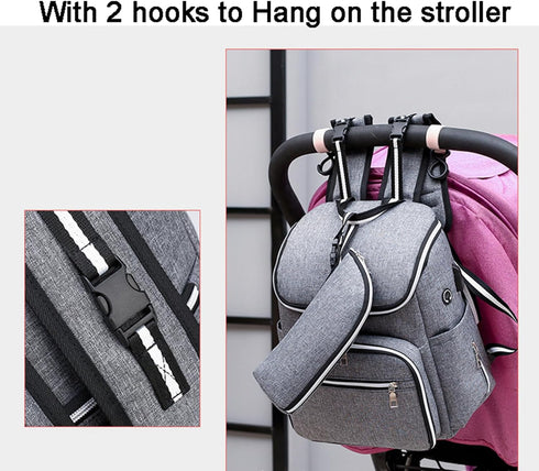 Ybberik Backpack Backpack Diaper Bag with Stroller Straps, USB Charging Port, Headphone Hole, Large Baby Diaper