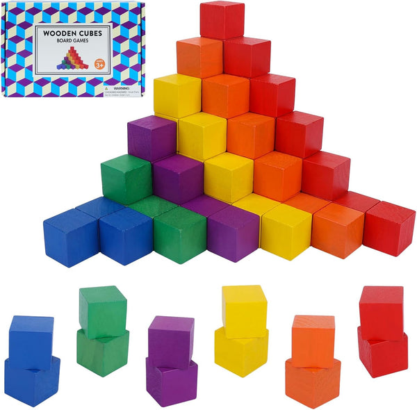 Offelec 108 Pack 1 Inch Wooden Blocks, 6 Colors STEM Math Sorting