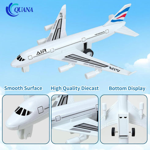 6 Pack 3-5 6 7 QUANA Airplane Toys, Metal Plane Pull Back Toy Airplanes for Kids Years Old, Die Cast Aircraft Models