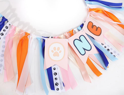 BASCT 1st 1st Light Blue Navy Brown Orange Pink Birthday High Chair Banner - First Birthday Party Decoration for Girls