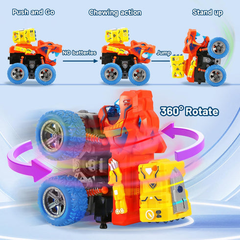 VUSUMOK 2-4, 3-5, 2 Pack 1 2 3 4-7, Monster Truck Toys for Ages Dinosaur Toys for Kids Light up Sounds Push and Go Toy