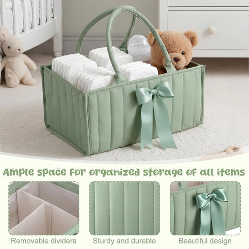 LemonRoad Baby Diaper Caddy Organizer Stylish Newborn Essentials Tote Bags with Bear Plush, Daisy Keychain, Greeting