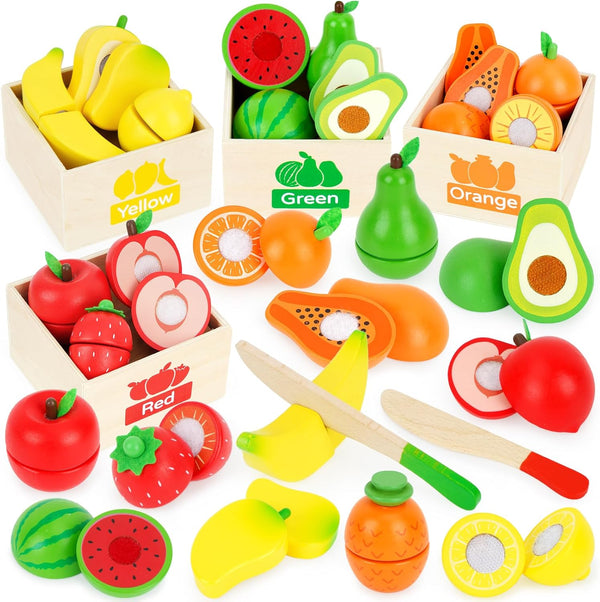 ATOYUS Wooden Play Food Set Toys for Toddlers 1-3, Kids Toy Play