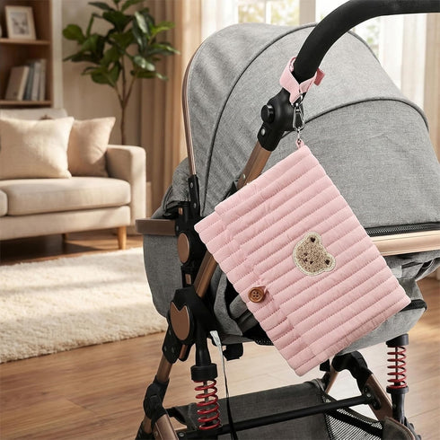 Quilted Baby Wipes and Diaper Bag Quilted Wipe Pouch Cute Diaper Bag Portable Hanging Wet Wipes Bag for Stroller (Teddy
