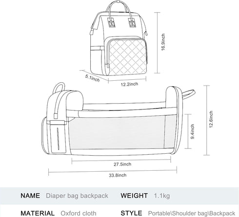 SALIFA Backpack Backpack Mommy Diaper Bag with Changing Station, Baby Diaper Bag, Large Diaper Bag, Waterproof