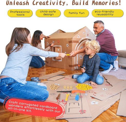 163 Cardboard Construction Tool Kit Pieces-Educational Toys for at-Home Play + Classroom Learning | Reusable Cardboard