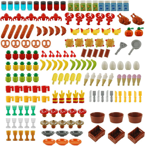 180pcs Food Building Blocks Kitchen Accessories Set, DIY Building Set Compatible with All Major Brands (#B)