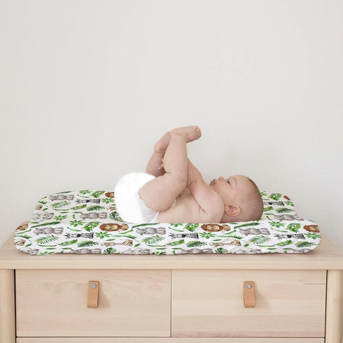 Baby Safari Animals Changing Pad Covers with Tropical Leaves, Soft Breathable Stretch for Diaper Change Table 32''x16''