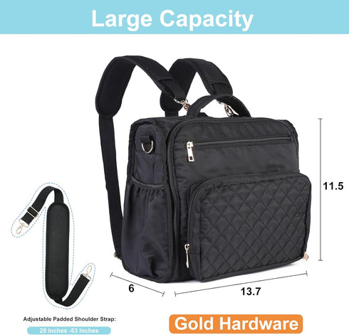 Clearworld Diaper Bag Backpack, Quilted Travel Diaper Bags for Baby Girl & Boy, Waterproof Stylish, Black