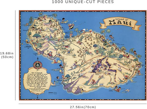 1000 Piece Adult Jigsaw Puzzle - 1931 Island of Maui Hawaii, Hawaiian Islands