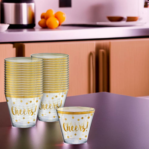 Stunning New Year "Cheers" Gold Printed Tumblers - 9 oz. (30 Pack) for Celebrations & Toasts