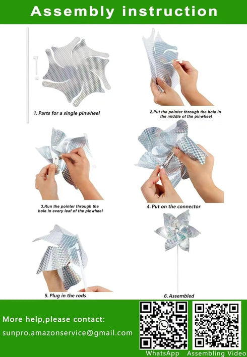 SUNPRO Reflective Pinwheels, 10-Pack Extra Sparkly Pinwheels for Garden Decor, Scare Birds Away from Yard