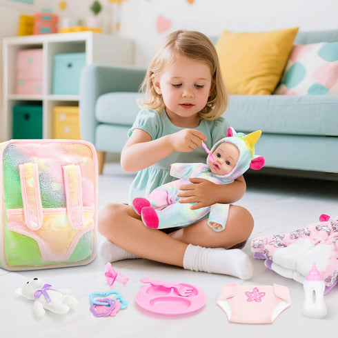12 Inch Backpack Playset Set 12''Doll deAO Soft Baby Doll Glow in Dark Carrier Toys Baby Care Toys with Clothes Bottle