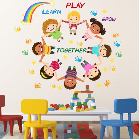 Peel and Stick Kids Wall Decals Educational Rainbow & Diversity Stickers for Nursery, Classroom, Playroom | Learn Play