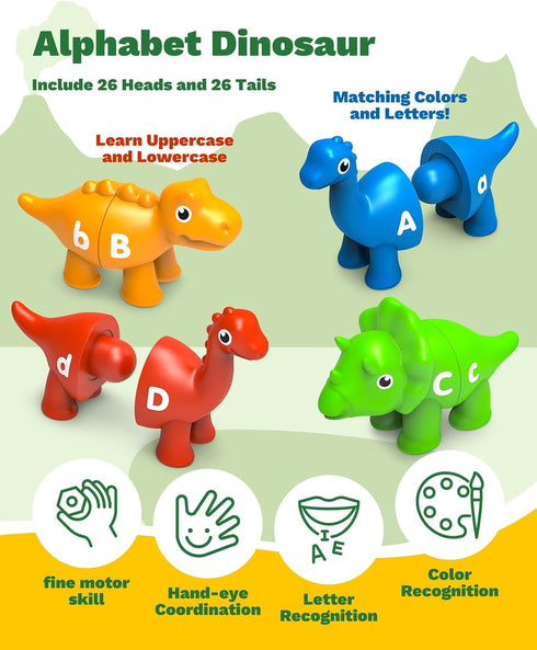 26PCS 18M+, 3 4 5 Dinosaur Alphabet Learning Toys for Montessori Educational Toys for Year Old, Toddlers Preschool
