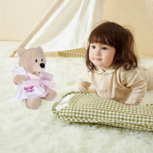 My OLi 9" Teddy Bear Plush Toy Dressed in Bathrobe with Soothing Towel “Get Well Soon” Gift for Kids, Pink