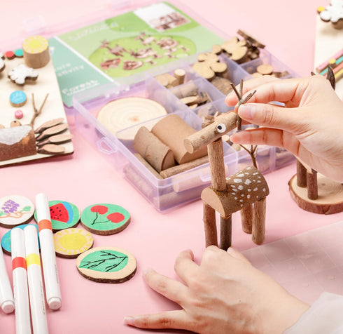 Set Set 5+ Size-21X17X4cm LAZACA Arts and Crafts Kit Wooden Creativity Painting for Kids, DIY Loose Part Play Projects