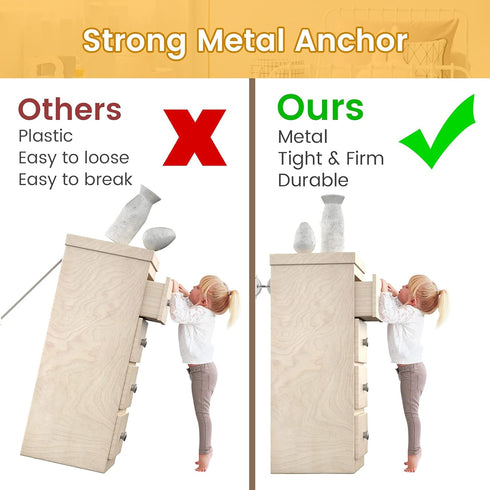 Furniture Anchors (6 Pack) for Baby Proofing, Anti Tip Furniture Straps, Securing 400 lbs, Metal White Earthquake Straps