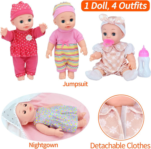 Besurejoy 12'' Playset 4 Set 3+ Baby Doll Nursery Care with Outfits,Clothes Hanger,Swaddle Blanket,Feeding