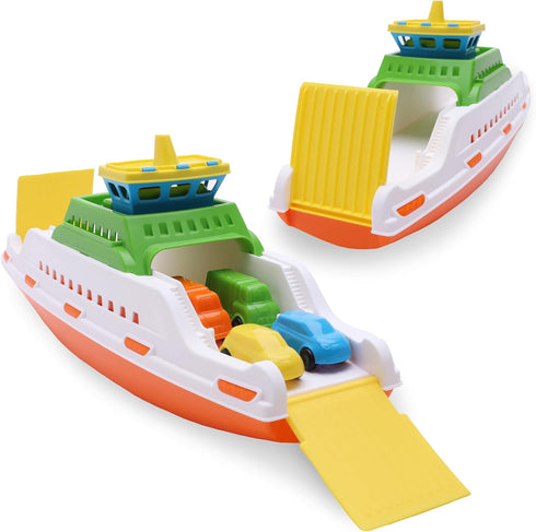 Toyland 39cm (15") Colourful Ferry Boat with Moveable Ramps & 4 Mini Cars
