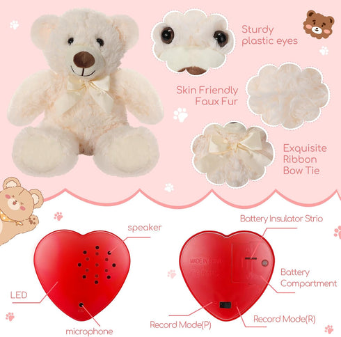 Libima 5 Pack 14" Bears Stuffed Animals with Voice Recorder Set, 30 Seconds Sound Recorder Module Plush Bear Toys