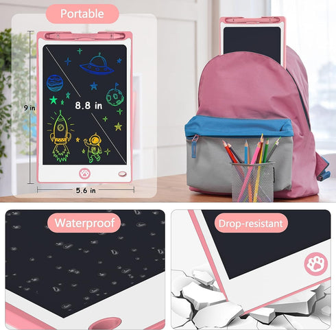 Hockvill LCD Writing Tablet for Kids 8.8 Inch, Drawing Pad for 3-8 Year Olds, Toddler Doodle Board Travel Gift - Pink