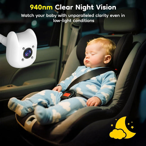 ELECROW 2 6.86" 1080P 360 Dual Baby Car Camera for Kids - Split-Screen Baby Monitor for CarSeat, Full Rotation, IR