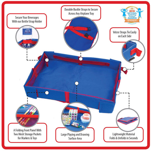 Fun N Fly Foldable Travel Tray - Portable Durable Blue Red Snack Desk for Kids, Toddler, Baby Airplane Travel by FunnFly