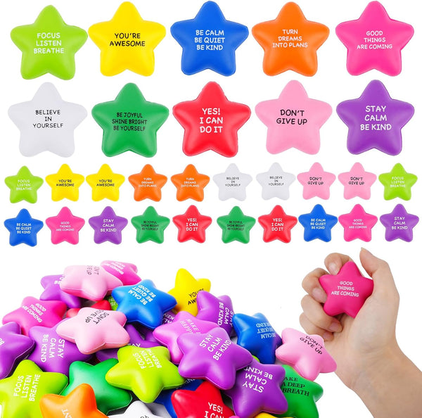 SHQDD 100PCS Bulk Star Stress Balls for Adults & Kids - Motivational