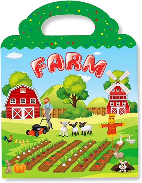 Reusable Sticker Books for Kids, Travel Removable Toddler Farm Sticker Books for 3-5 Year Old Birthday Gifts