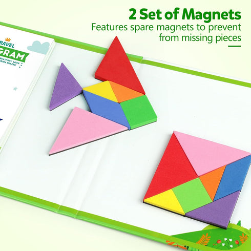 Helsort 2 Sets, (368) Travel Tangram Puzzle - Magnetic Puzzle Book for Road Trips, STEM Jigsaw Game with Tangram