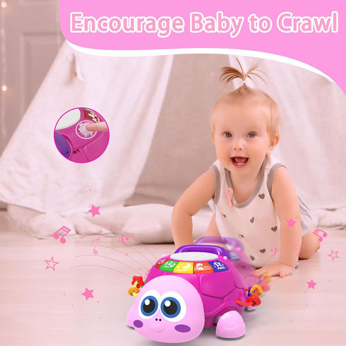 6 12 Tummy 7 8 9 12 3 4 5 Ussybaby Musical Turtle Baby Toys to Month,Infant Light-up Musical Time Toy with Phone,Baby