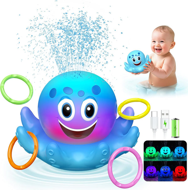 Toyjolka Octopus Bath Toys for Toddlers| Rechargeable Automatic Sprinkler Water Toys with LED