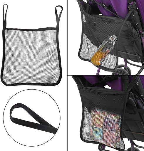 4Pcs Baby Stroller Bag, Oxford Hanging Mesh Organizer, 11.8"x12.5", Black