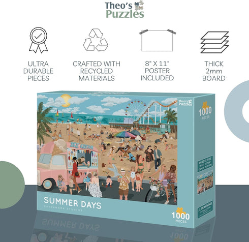 1000 Piece Puzzles for Adults - Playful Beach Scene with Ice Cream Truck, Fun Coastal Life Jigsaw Puzzles