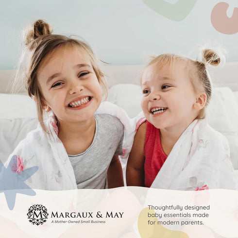 2 Pack 100% 47x47 Inches, Margaux & May Organic Muslin Swaddle Blankets - Organic, Large Breathable Baby Blankets, Pink