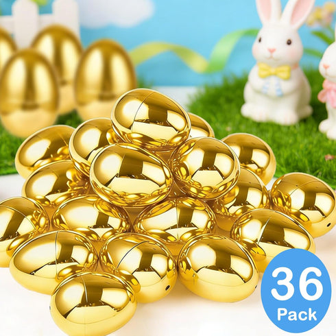 36PCS 2.36" TURNMEON Plastic Golden Easter Eggs, Fillable Empty Gold Easter Eggs Bulk for Easter Basket Stuffers