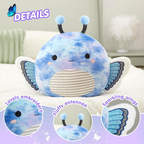 Houwsbaby 12” Butterfly Stuffed Animal - Blue Plush Pillow, Squishy Toy for Kids Birthday Festival Presents